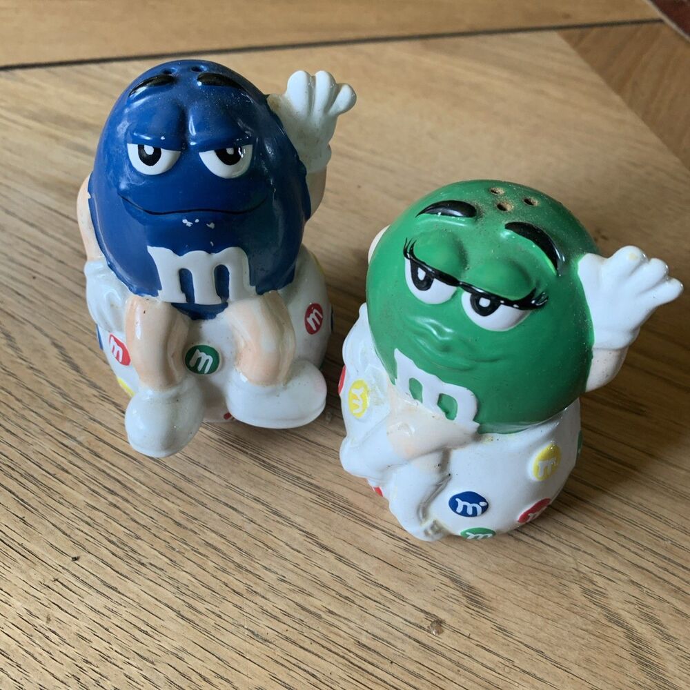 Vintage Blue & Green M&M Salt &  Pepper Shakers Mars Chocolate